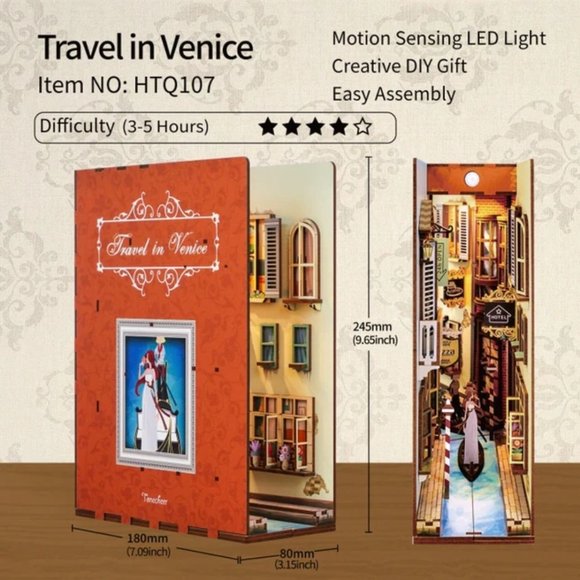 DIY 3D Book Nook Kit Travel in Venice 127pcs - Picture 2 of 6